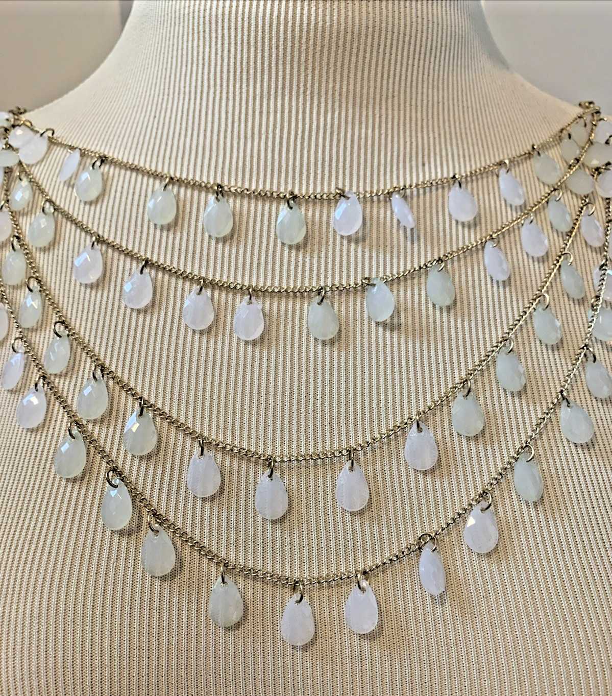 Gold Tone Faceted Teardrop Charms Layered Long Necklace Boho 36 Inches Vintage