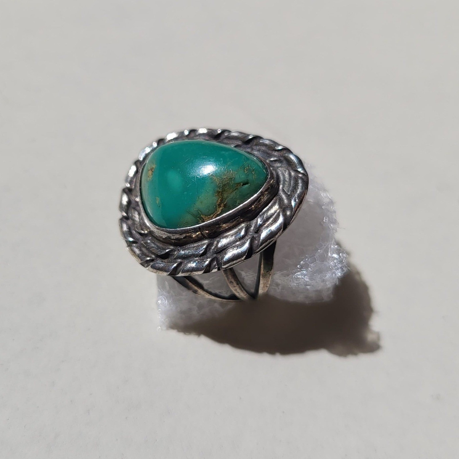 925 Sterling Silver Turquoise Teardrop Ring Sz 5.25 Vintage Boho Navajo