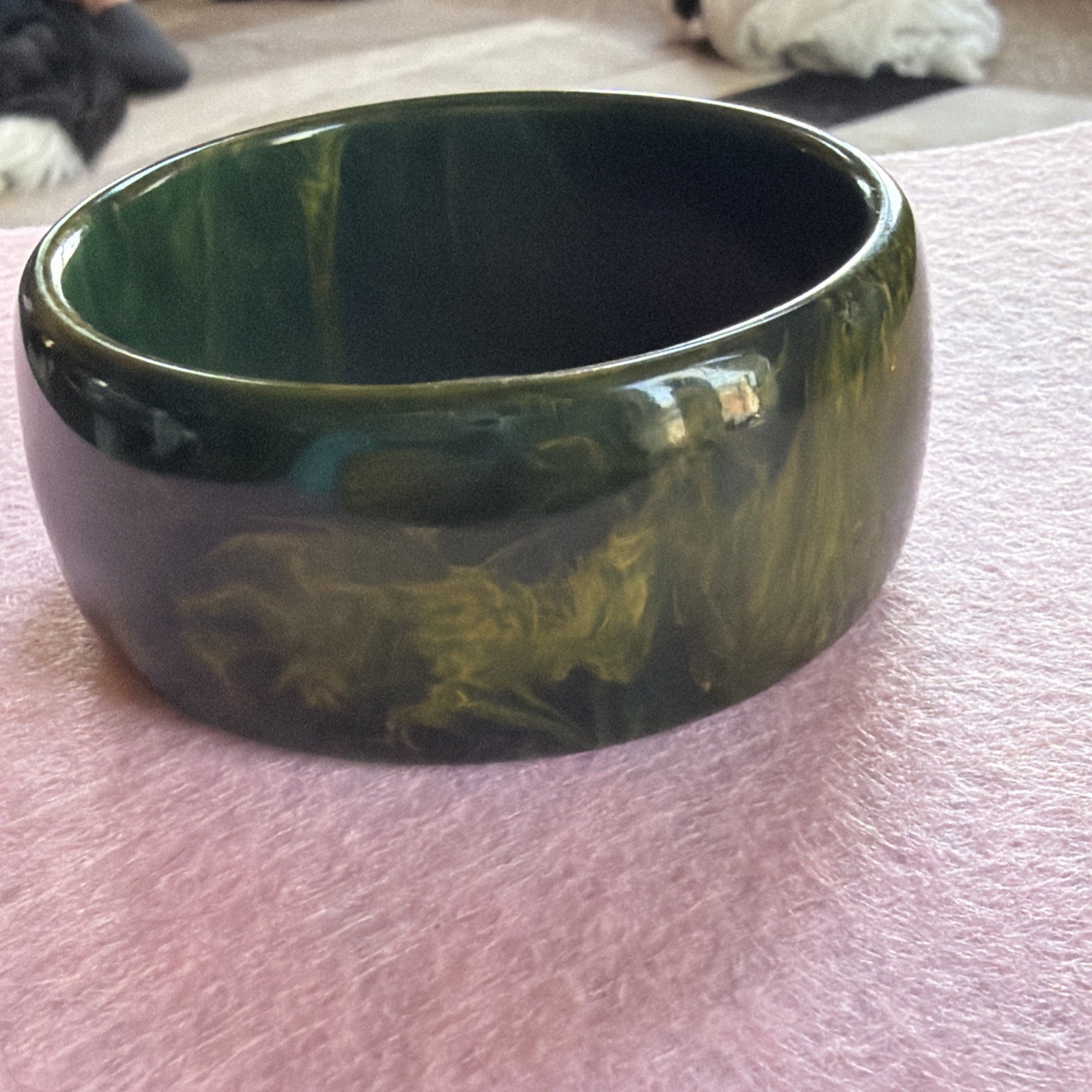 Vintage Blue Moon Wide 44g Bakelite Bangle Blue Green Marbled Bracelet Tested