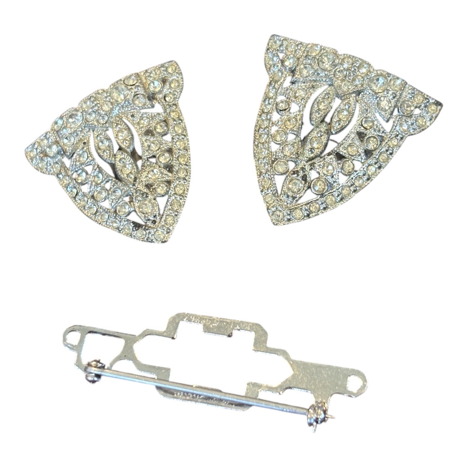 Vintage Art Deco Rhinestone Dress Clips Brooch Duette Convertible Pin Set