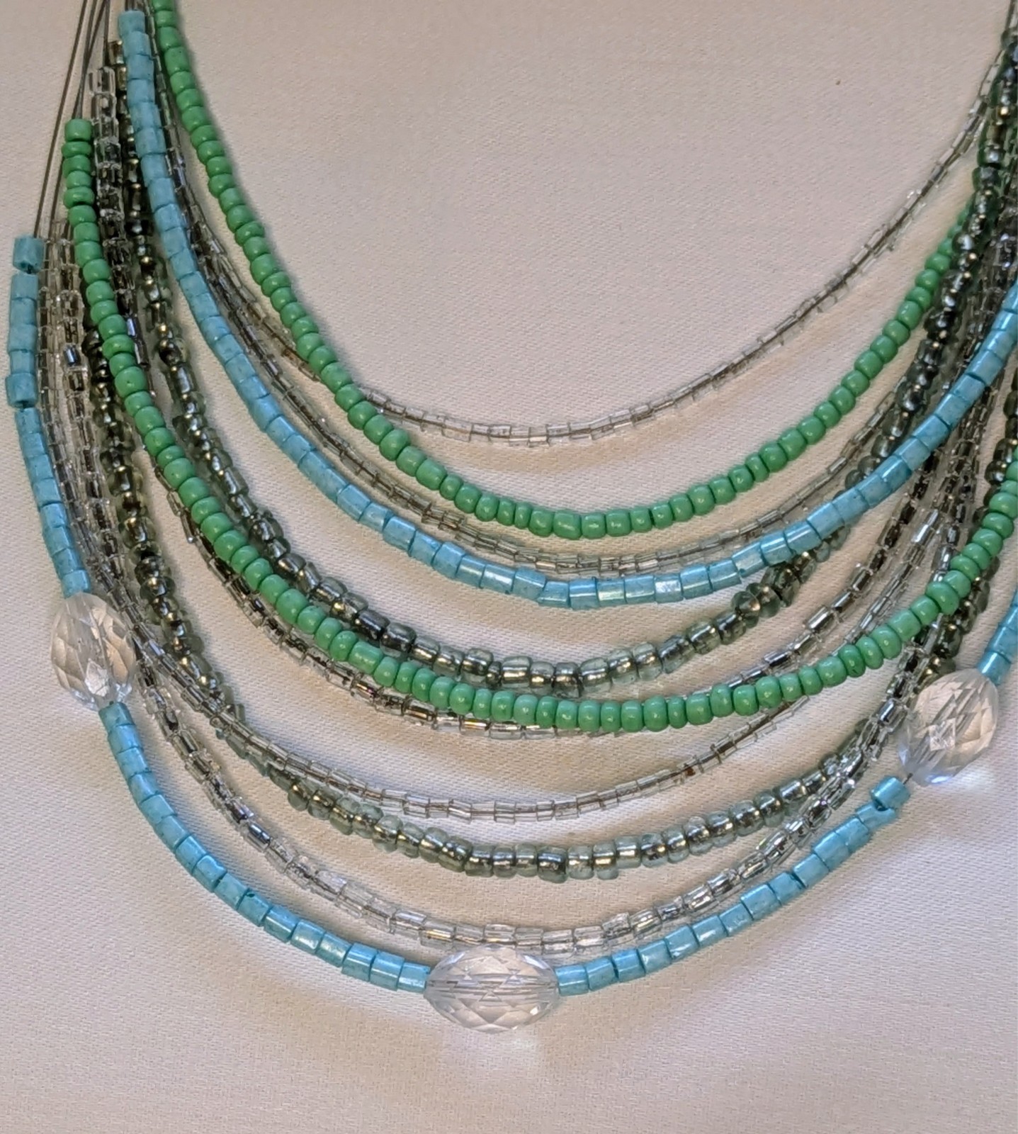 Vintage Turquoise, Blue, And Silver Bead Multi Strand Layered Necklace 22 inches