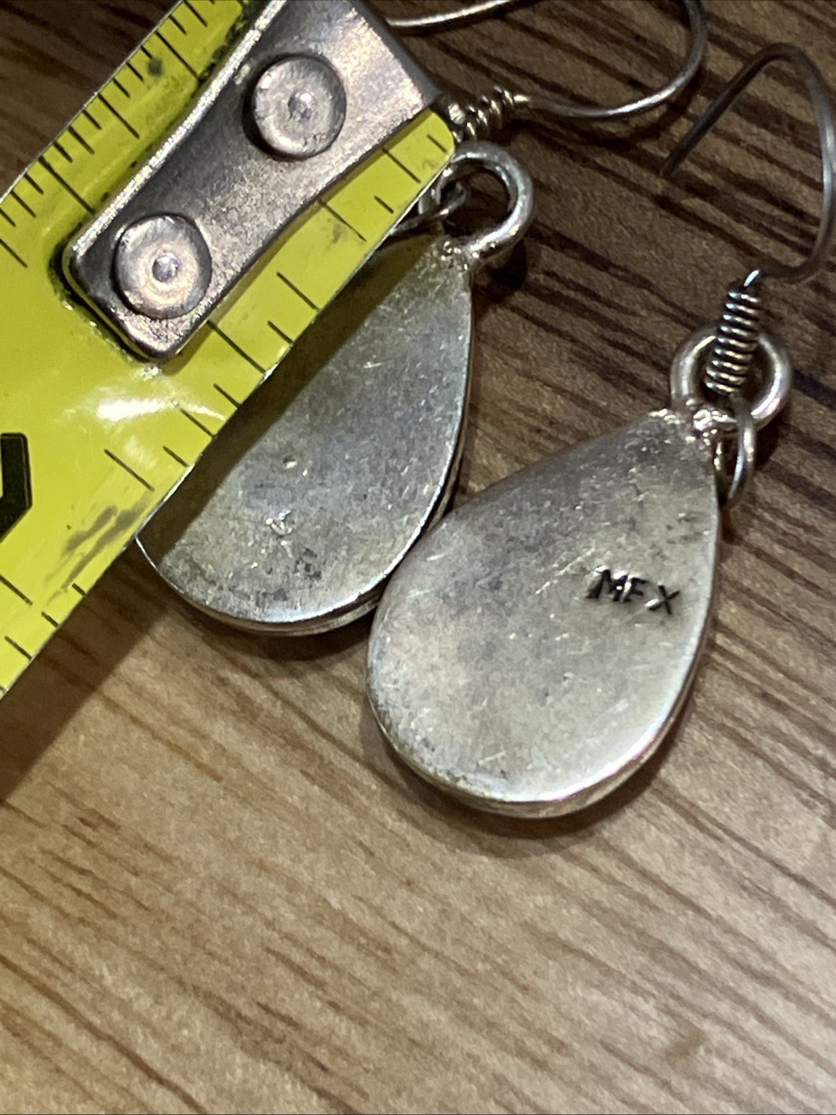 Vintage Mexico Silver Blue Opal Druzy Teardrop Oval Hook Drop Earrings Estate