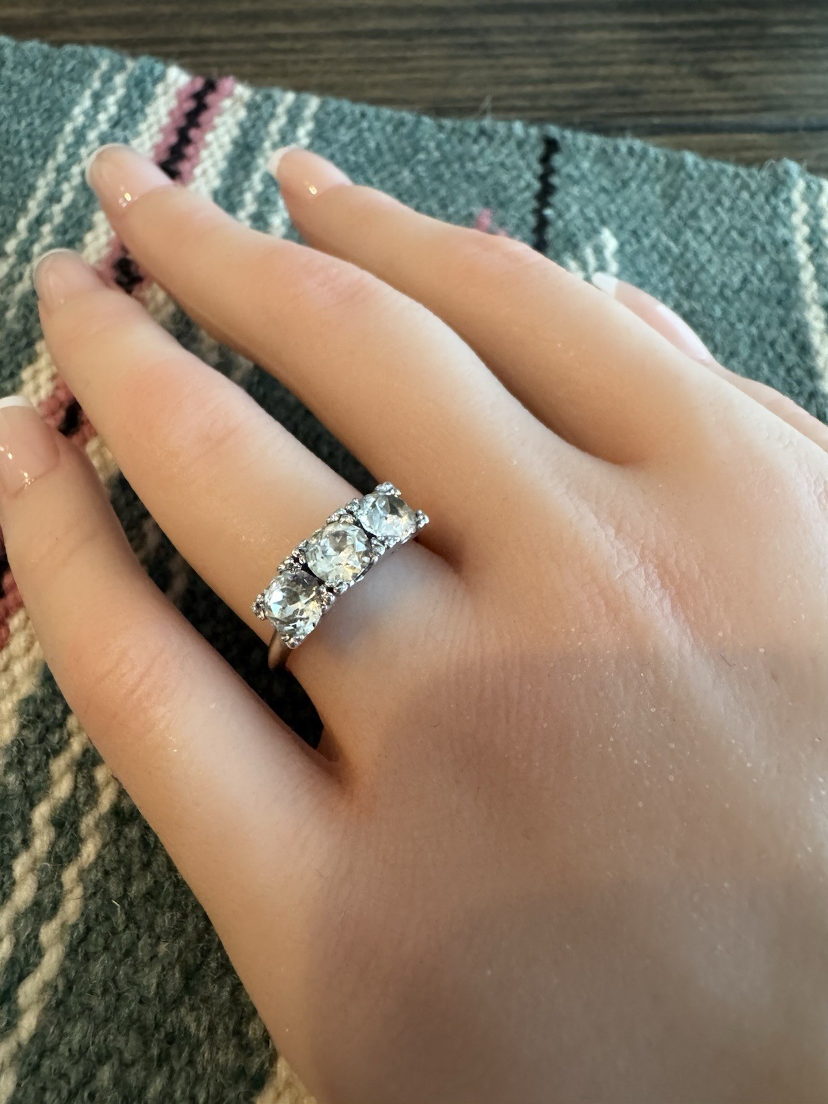 VTG 10K Gold Filled w Sterling Silver Top 3 Rhinestones Sz 6.5 Ring 2.4g
