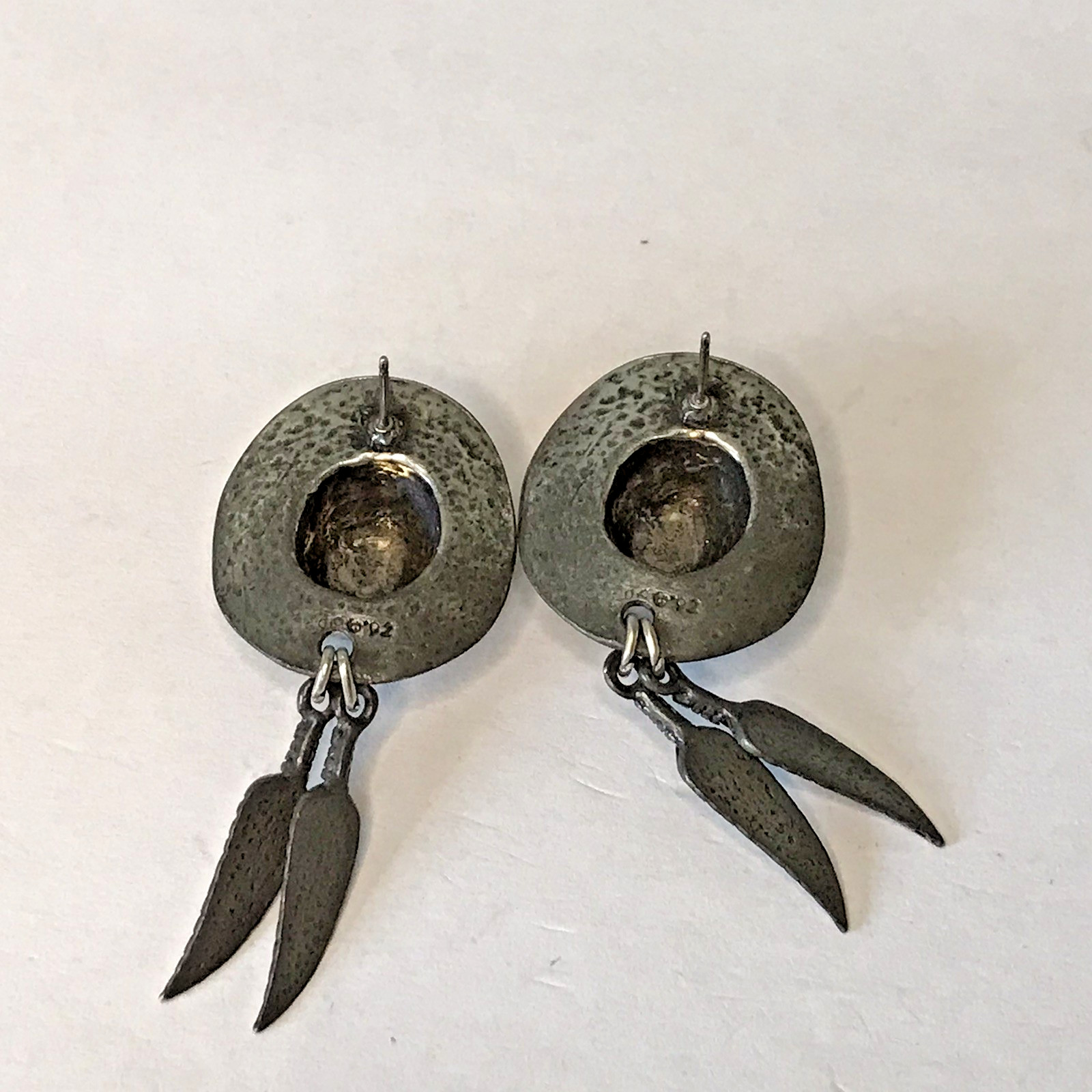 Vintage South Western 1992 Cowboy Hat with Feather Pewter Stud Earrings