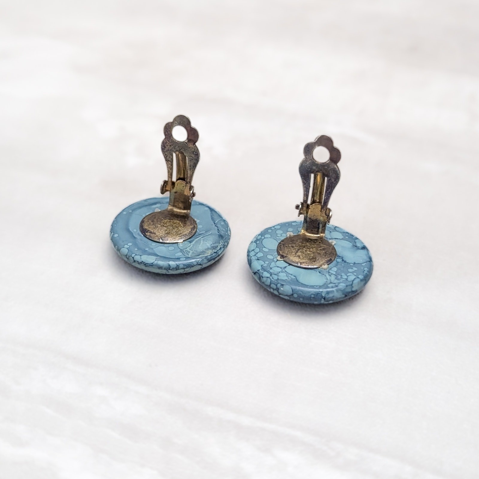 Vintage Clip On Earrings Unusual Shade of Light Blue Button Style Earrings