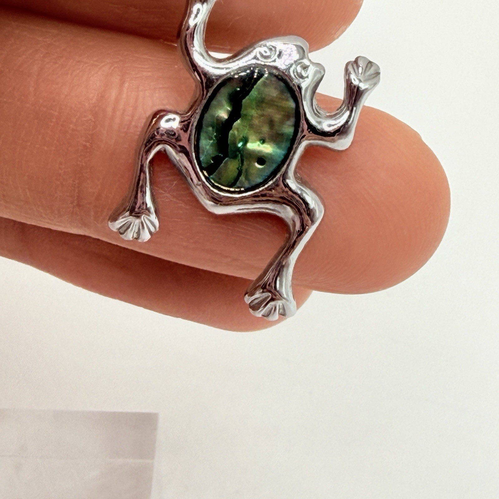 Cute Abalone Paua Shell Silver Tone Frog Animal 90s 1” Pierced Earrings