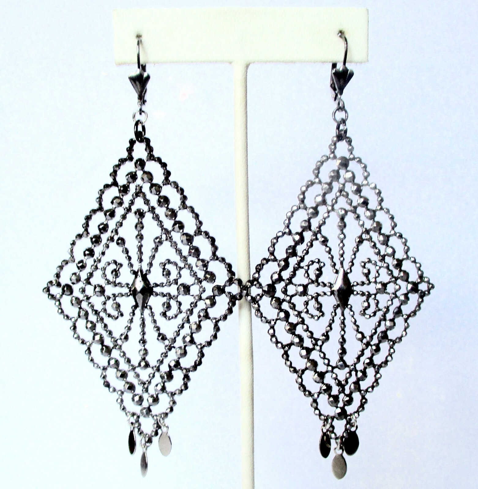Pair of Antique Large Stamped Cut Steel Earrings