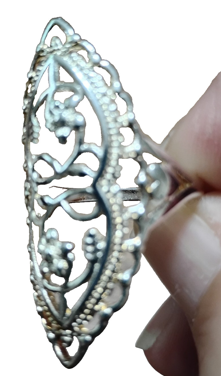 Vintage 1980’s 925 Sterling Silver Flower and Hearts Scrollwork Elongated Ring