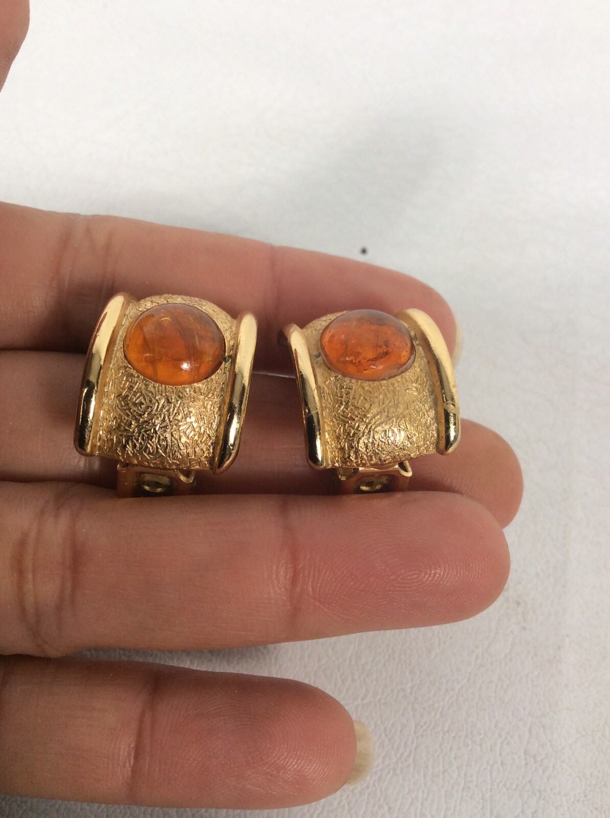 vintage Orena Paris Amber Gripoix gold tone Hoop clip earrings