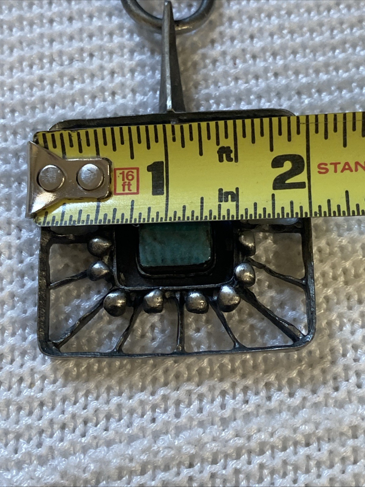 LYSGARGS DESIGN Mid-Century Modernist Pewter & Aqua Ceramic Pendant Necklace #56