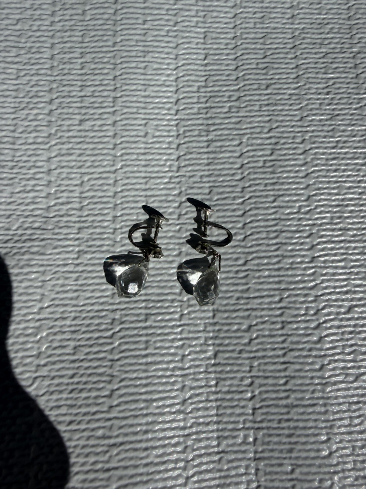 Vintage Faceted Crystal Teardrop Screw Back Earrings | Drop Earrings