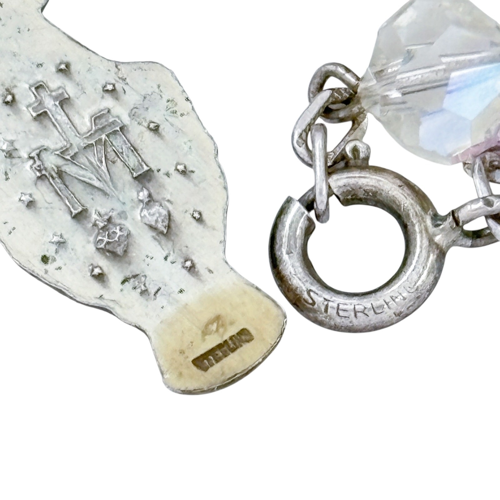 Vintage Sterling Silver 925 Crystal Rosary Necklace 17″
