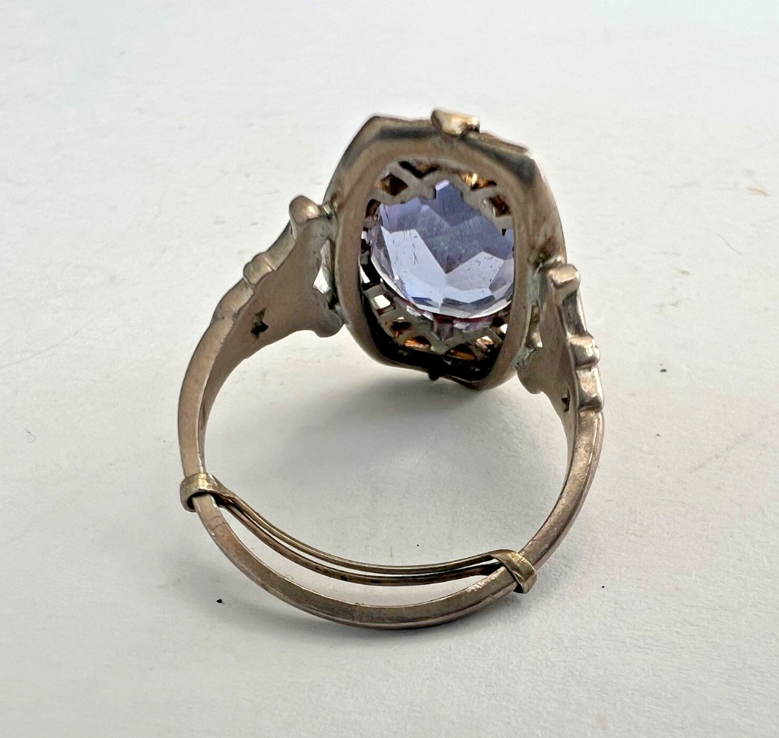Vintage Sterling Silver & 14K Gold Ring – Large Color-Shift Blue Violet Gemstone