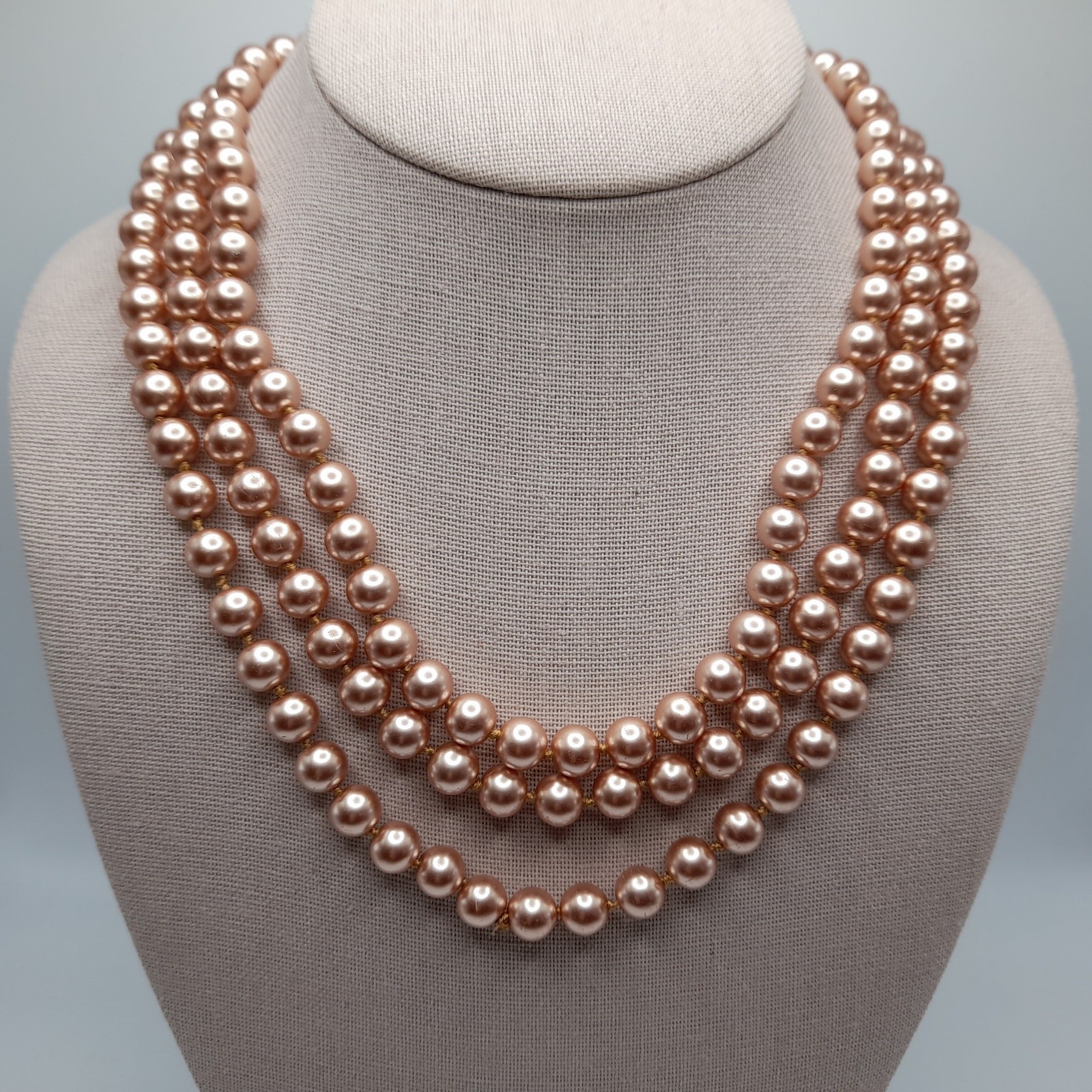 Vintage Faux Pearl Long Necklace, No Clasp, 58 Inches, Hand-knotted
