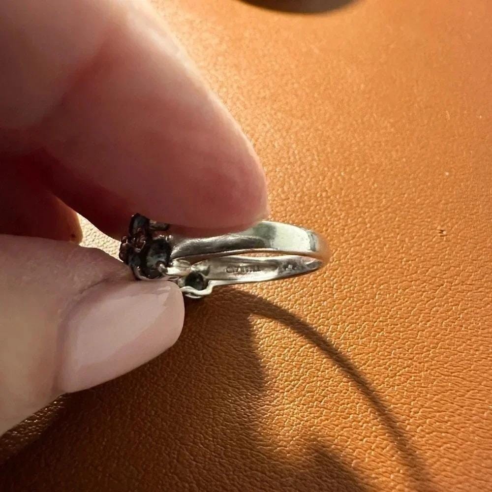 Natural Blue & White Topaz Sterling Cluster Band Size 8