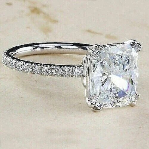 VVS1 Cushion Cut 2.5Ct Lab Created Diamond Engagement 14k White Gold Finish Ring