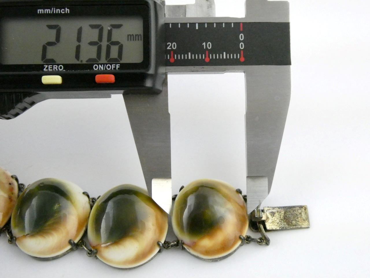 Vintage Operculum Snail Shell Panel Bracelet Unmarked Silver Toned Metal 7.25 In