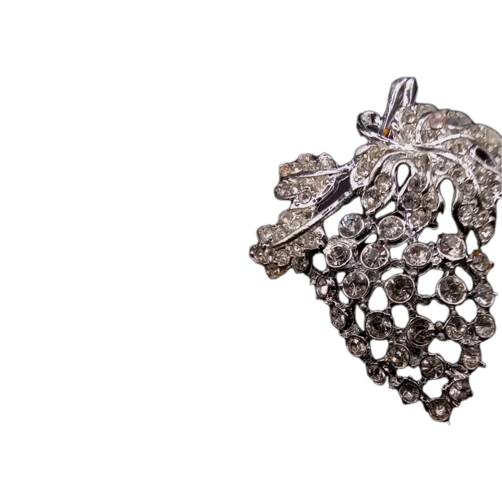Vintage Rhinestone Grape Cluster Brooch Silver Tone Pin 2 by 1 1/2 in