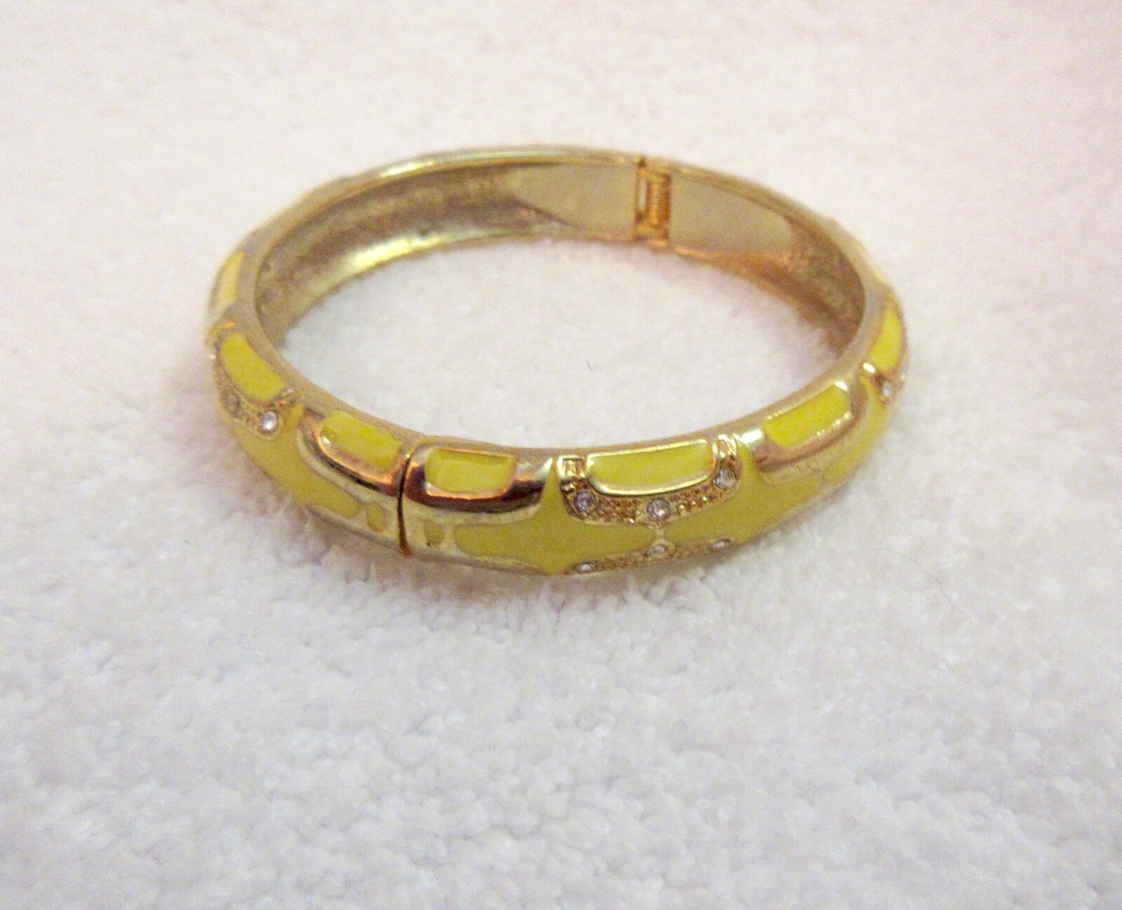 Yellow Enamel Crystal Accent Geo Bangle Bracelet Gold Tone or Plated –Superb!