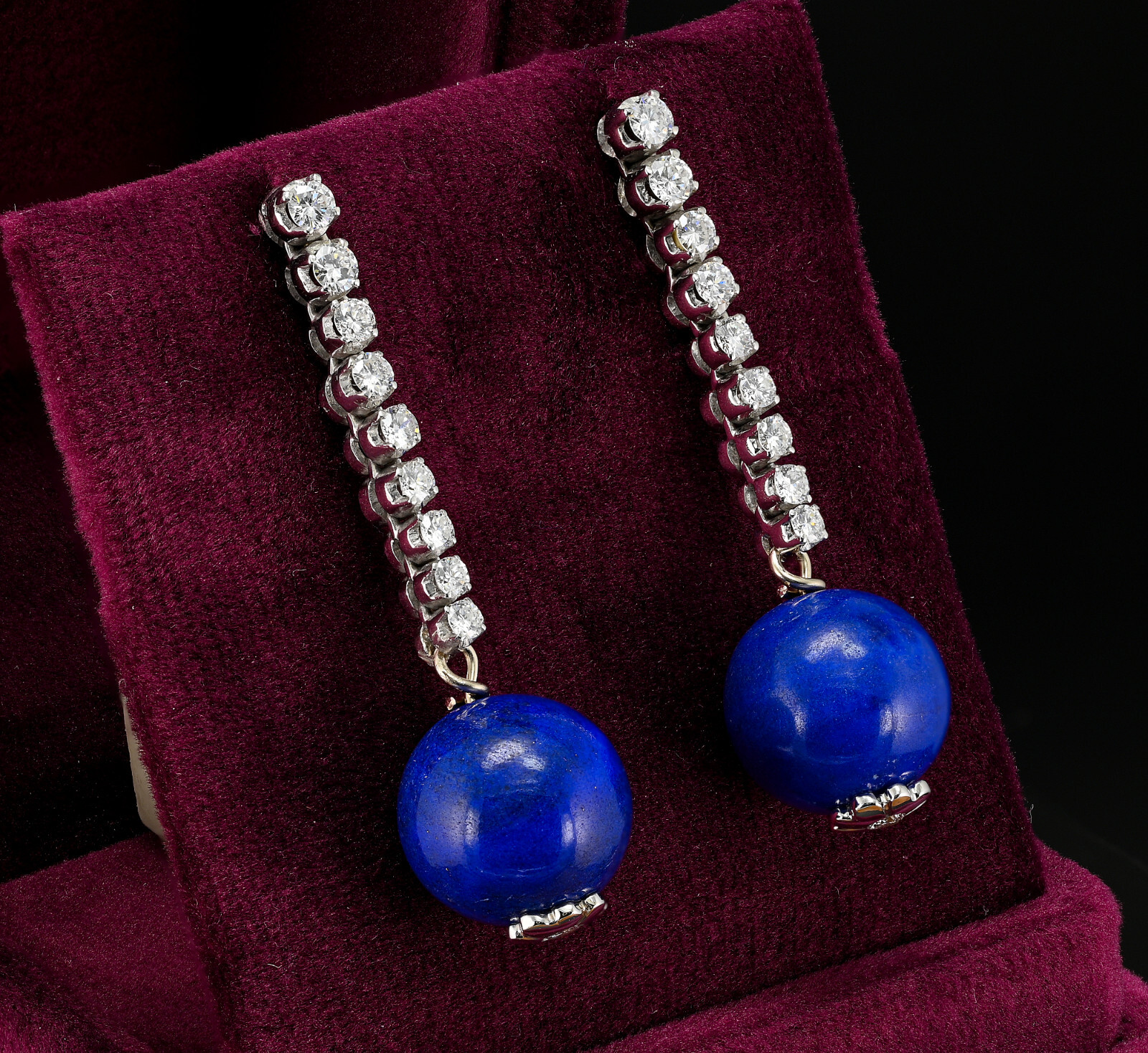 Estate 1.20 Ct G VVS/VS Diamond Lapis Drop 18 Kt Earrings
