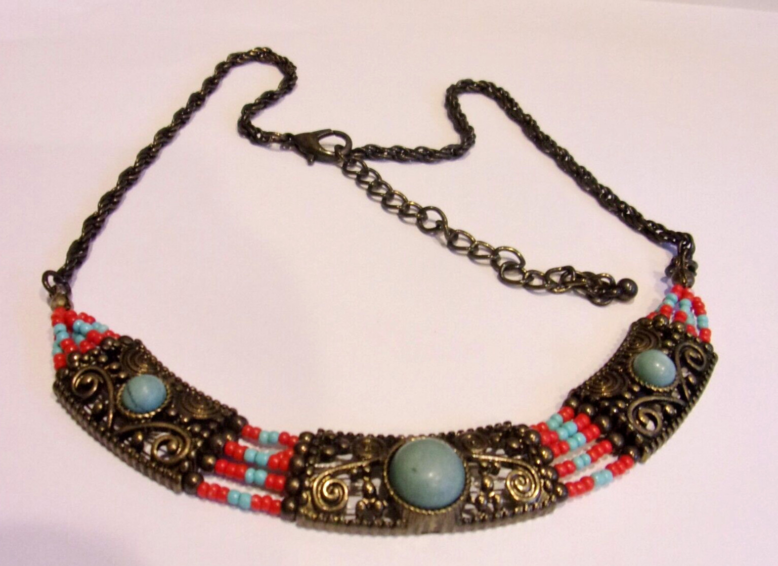 Vtg 90’s Egyptian Revival Inspired Blue Howlite & Glass Beed Collar Necklace