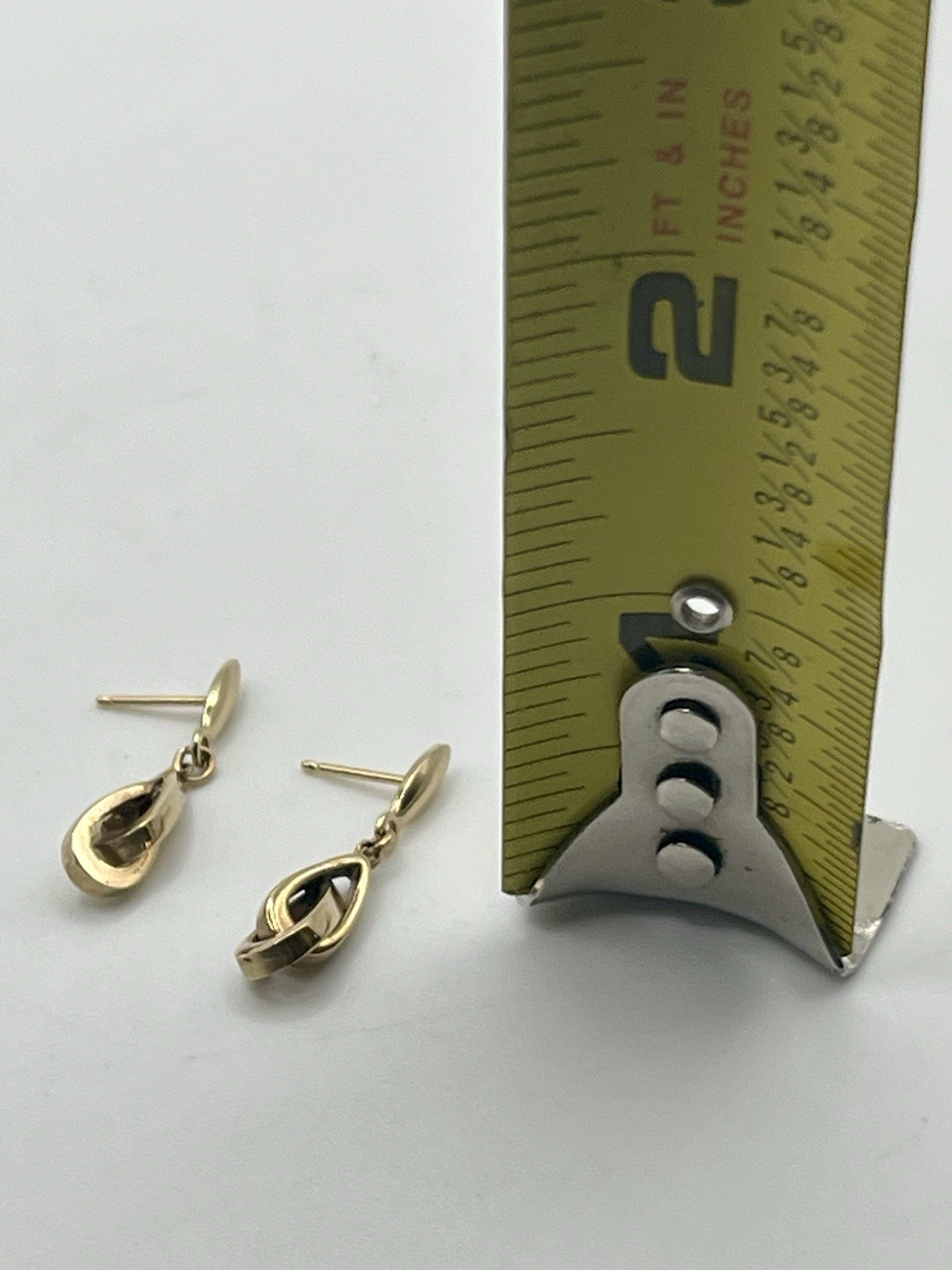 Vintage Gold Tone Double Teardrop Loop Post Dangle Drop Earrings 1” NO BACKS