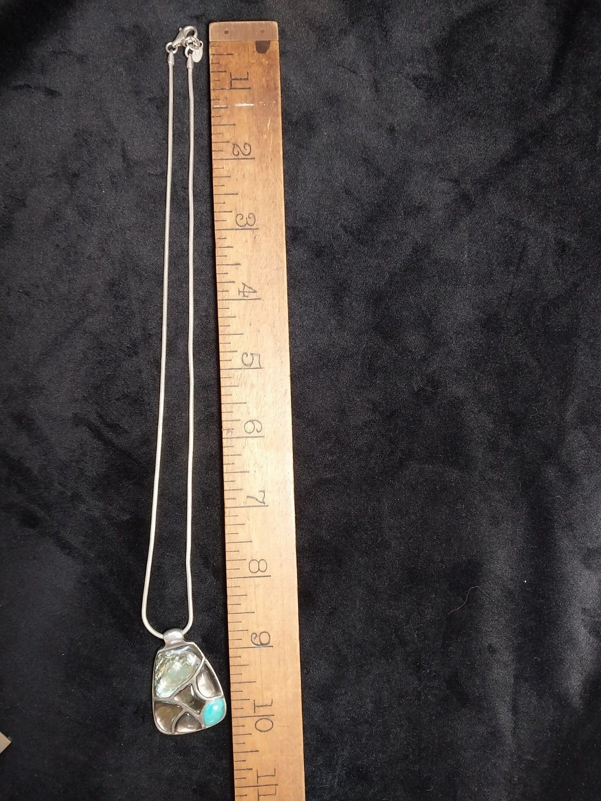 Vintage Abalone Shell Paua & Turquoise Abstract Cluster Pendant & Chain Necklace