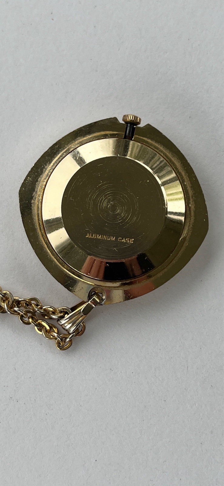 Vintage Signed Timex Gold Tone Aluminum Hand-Wind Necklace Pendant