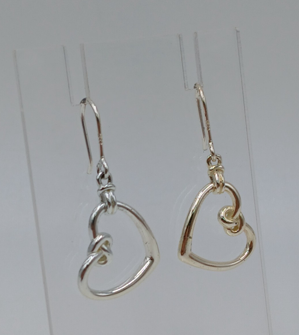 VTG 925 Heart Knot Earrings 1.5in Drop Sterling Silver 2g Lightweight Openwork