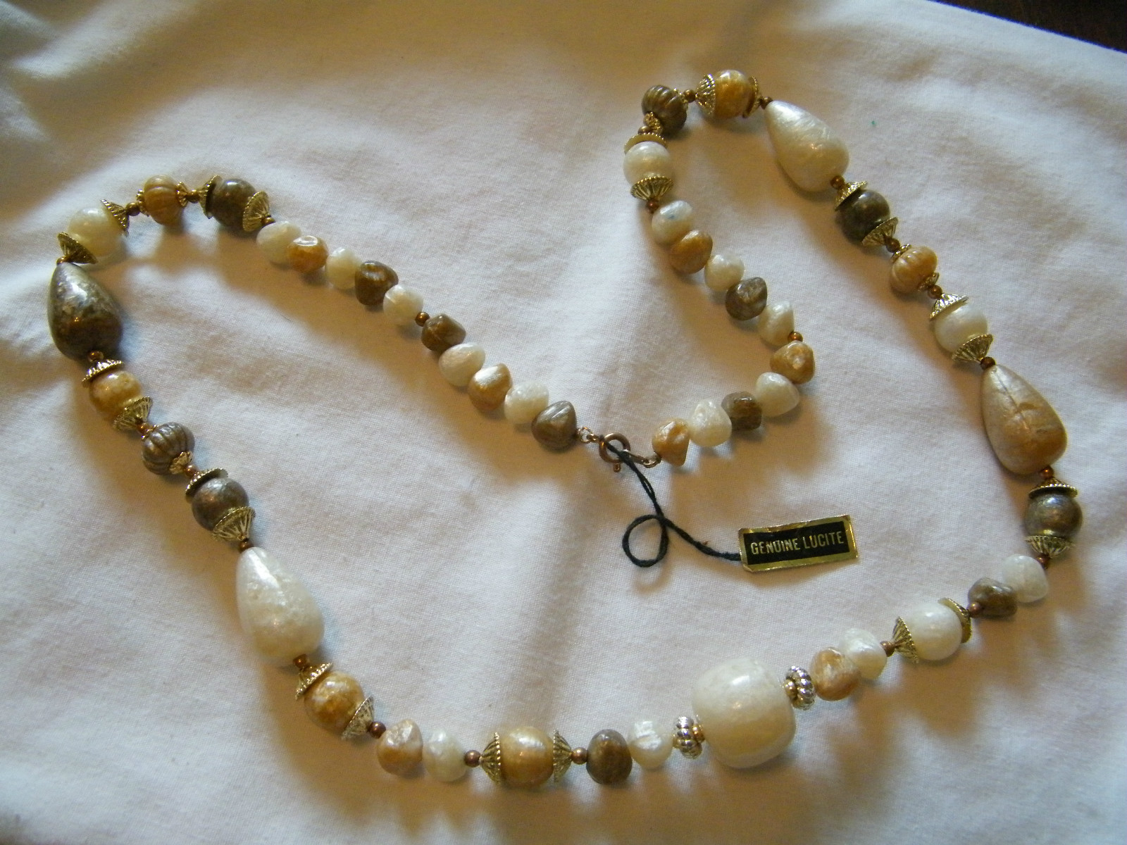 Beautiful Necklace Original Label Genuine Lucite Made in China Pearl Earthtones