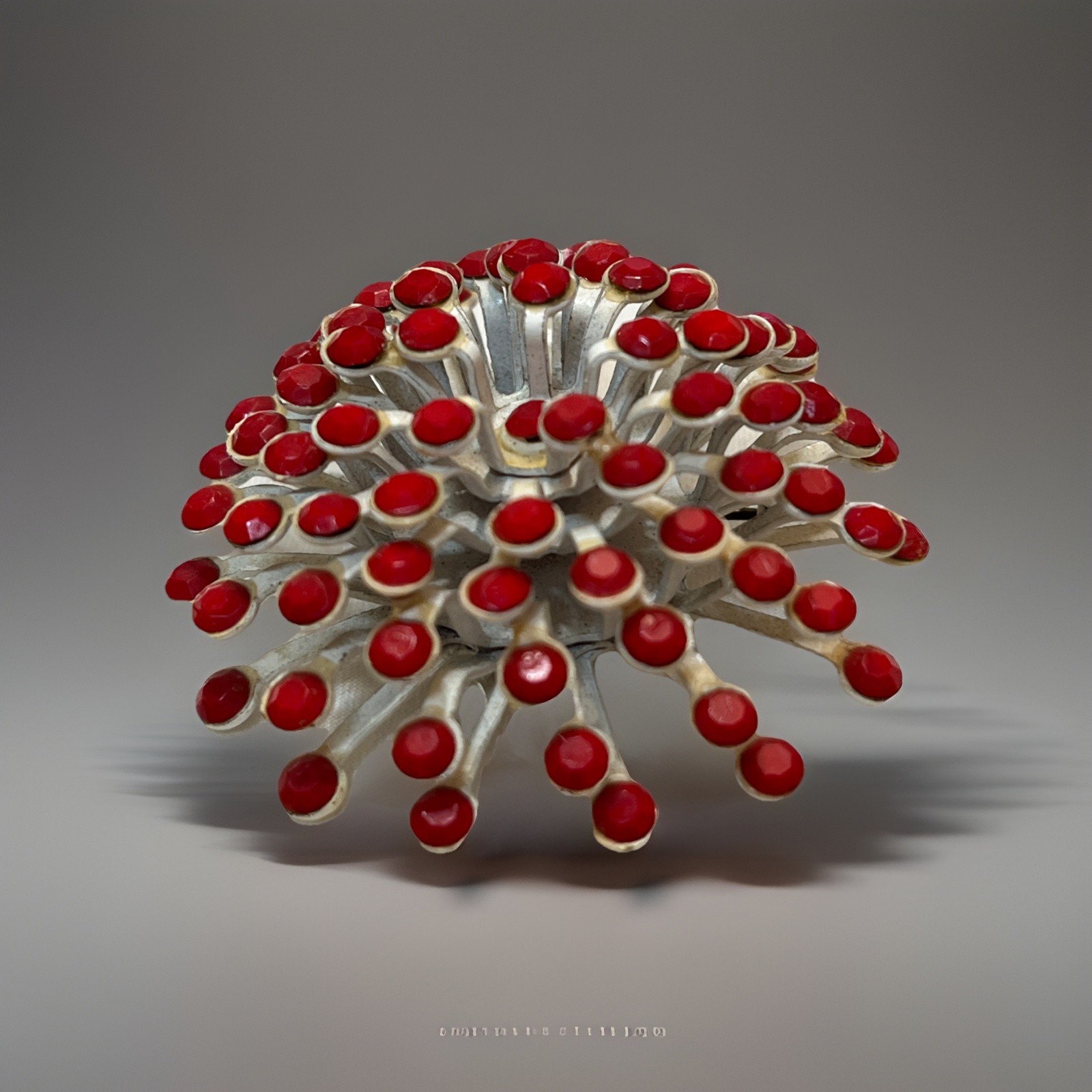 Vintage 3D Pinwheel Swirl Brooch Layered Pin Enameled White Metal With Red Beads