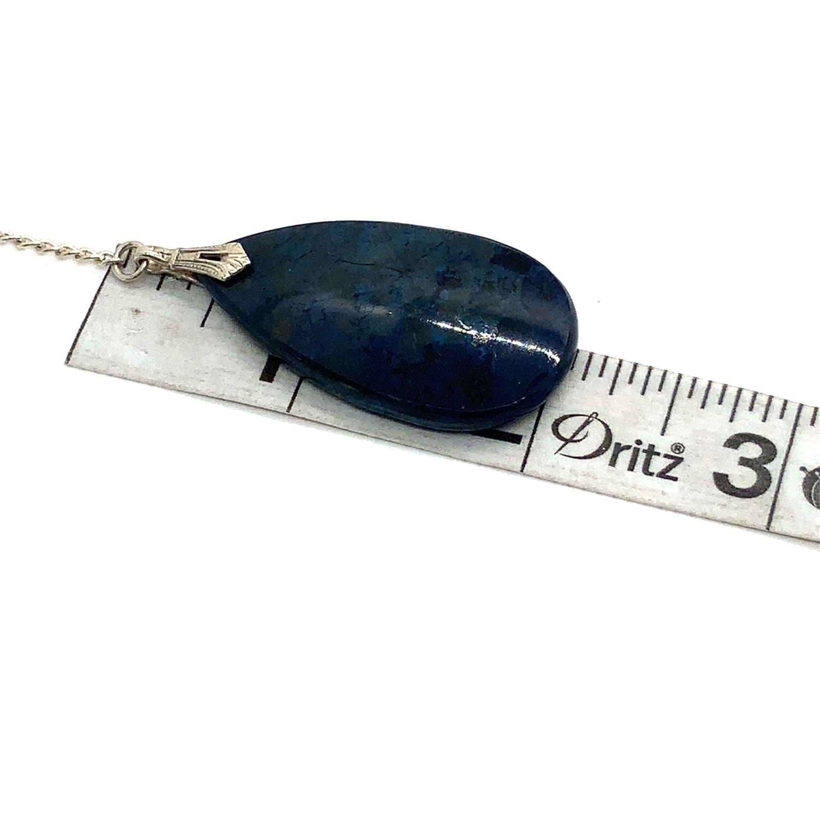 Vtg Signed Sterling Silver Lapis Lazuli Teardrop and Bead Lariat Necklace 18 3/4
