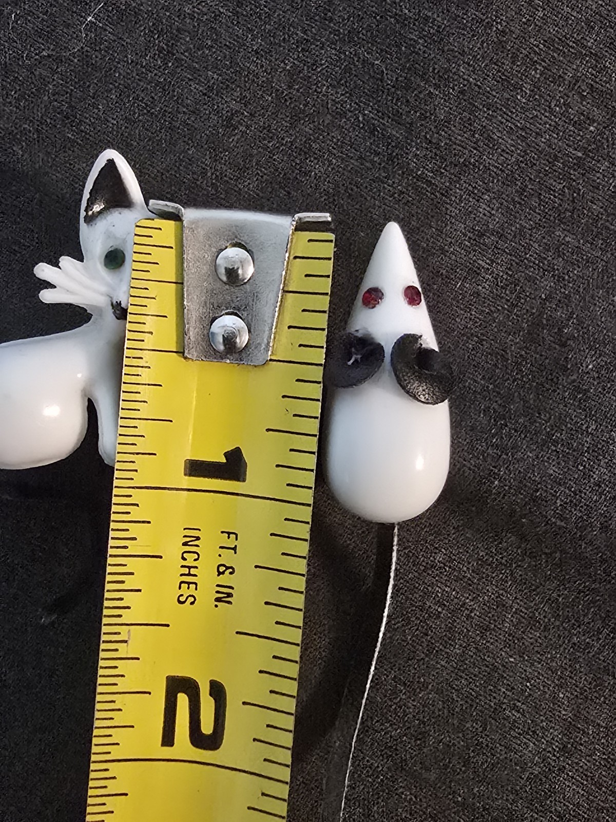 Set Of Vtg White Cat & Mouse Brooch Pins Plastic Rhinestone & Leather
