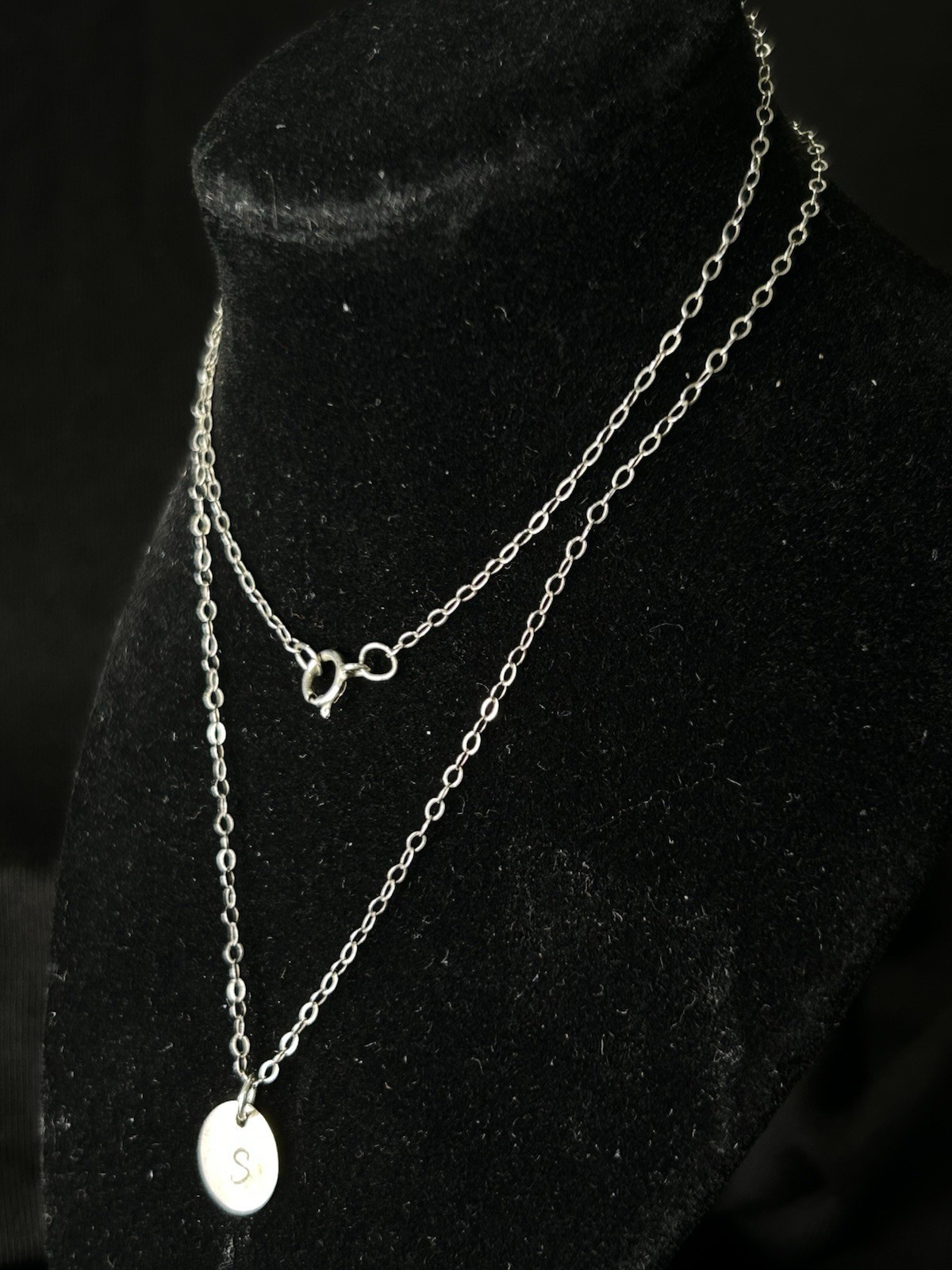 Vintage Silver 925 Necklace Hammered S Pendant 17” Chain Circle