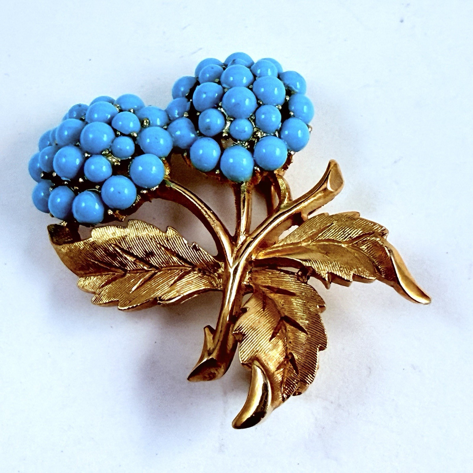 Vintage TRIFARI Faux Turquoise Double Flower Brooch Estate Pin Rare