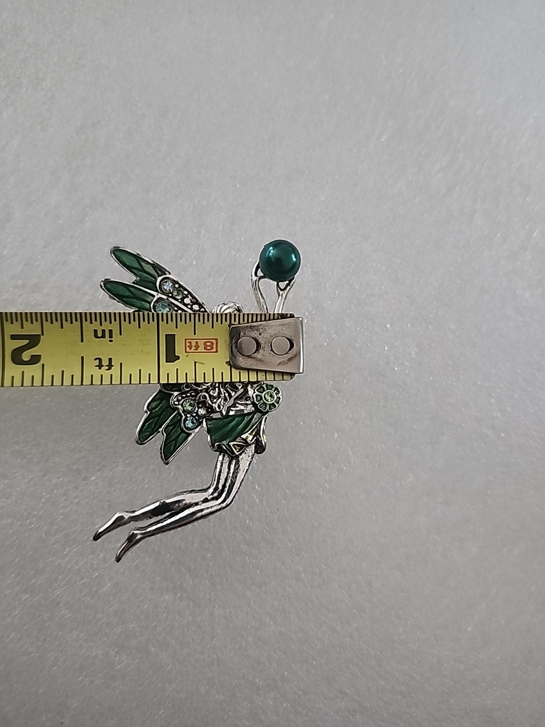 Silver Tone Enamel And Rhinestone Beautiful Fairy Brooch Whimsical Fairycore
