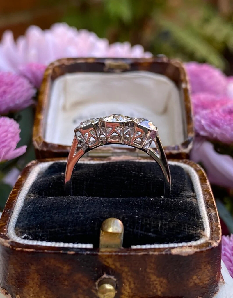 1.4CTW White Round Moissanite Art Deco Antique Style Wedding 14K White Gold Ring