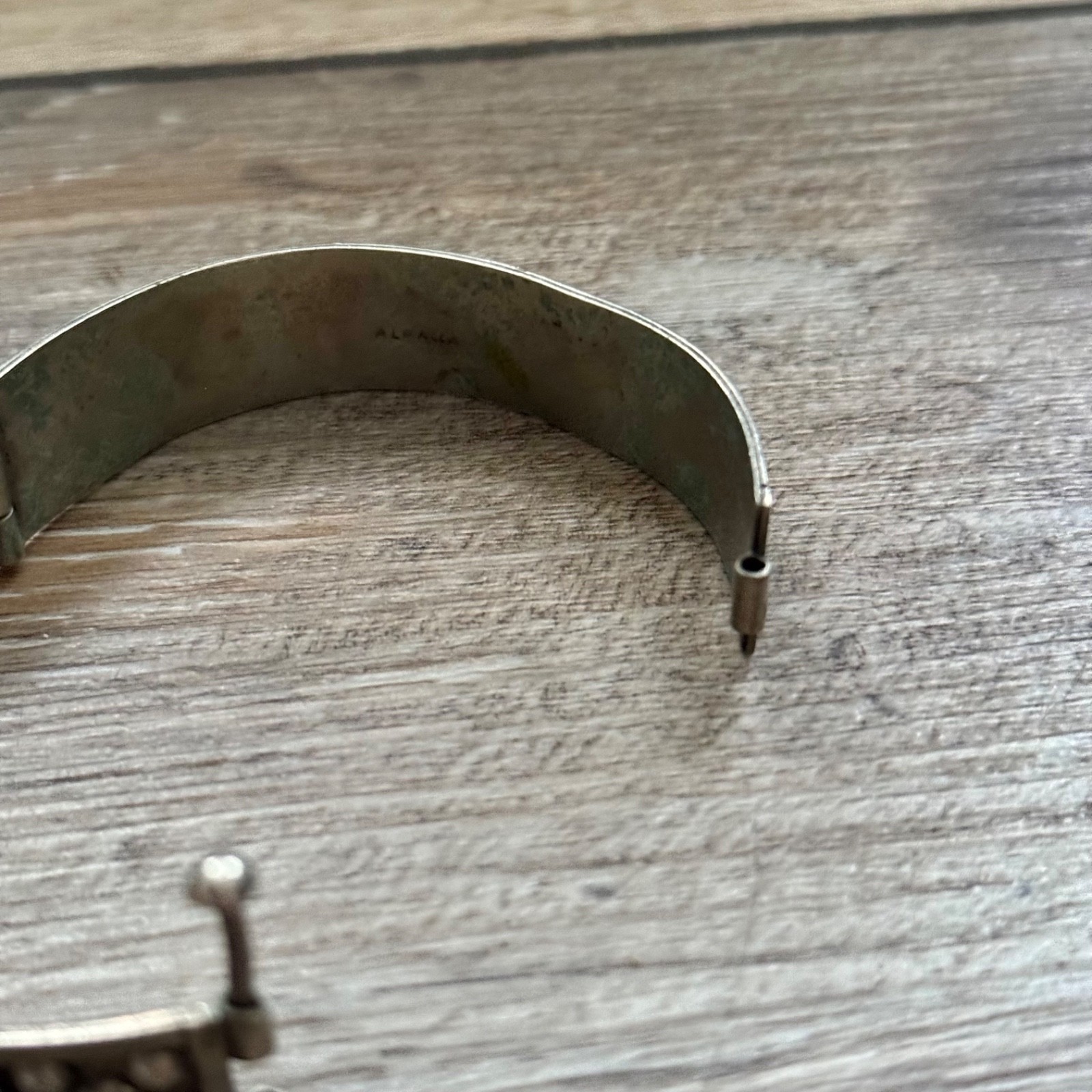 Vintage Alpaca Misshaped Hinged Bracelet Missing Stones Tarnished Double Stamp C