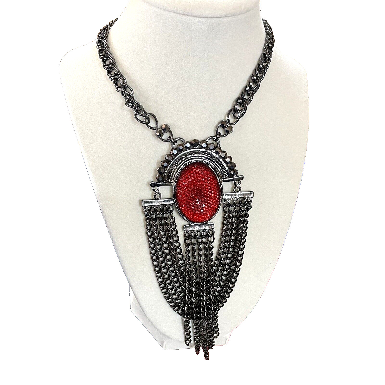 Unique Black Chain & Red Rhinestones Chain Themed Necklace