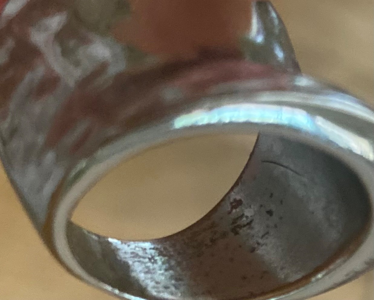 Vintage Silver Chunky Dome Ring Hammered Liquid Metal Futuristic Unisex Jewelry