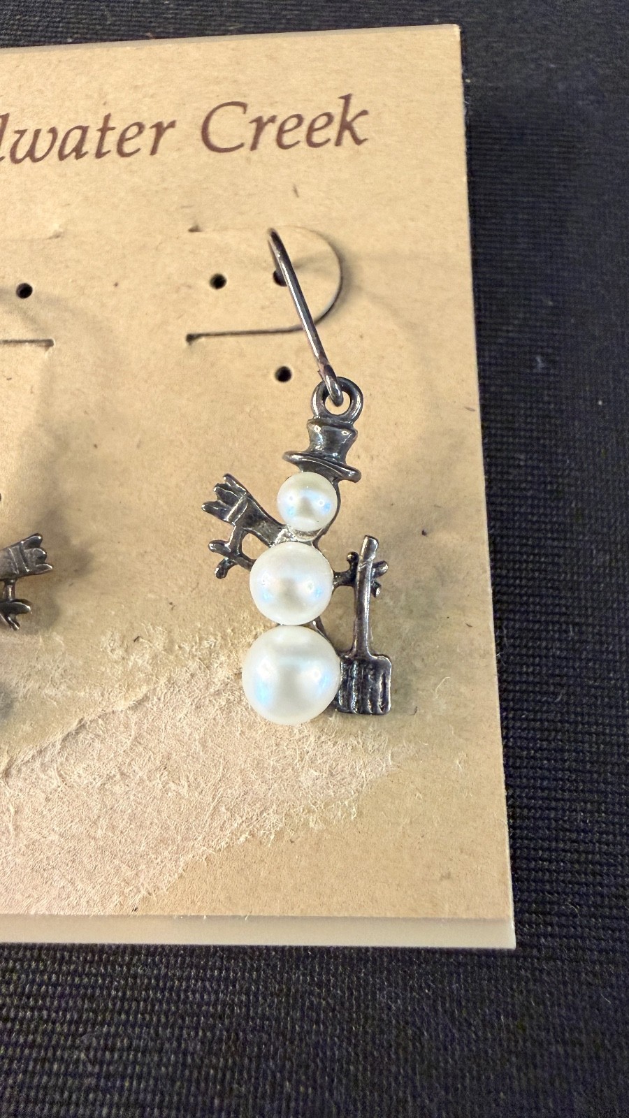 Vintage Coldwater Creek Sterling & Pearl Snowman Earrings.
