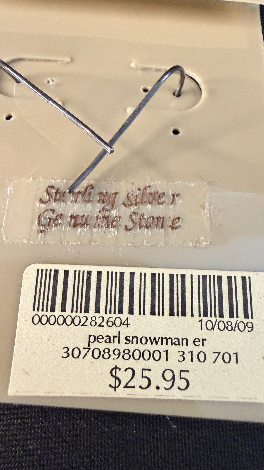 Vintage Coldwater Creek Sterling & Pearl Snowman Earrings.