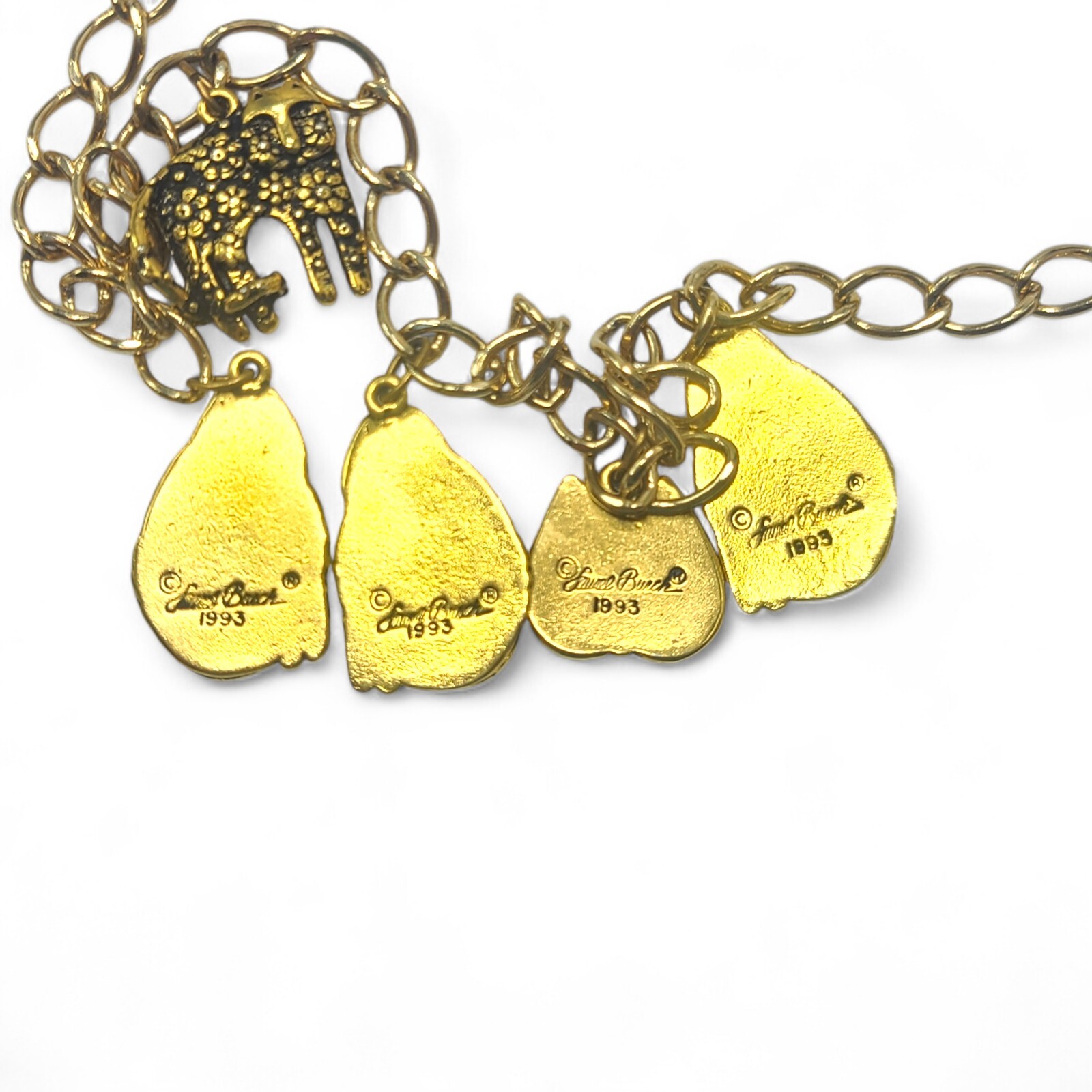 Laurel Burch Necklace 5 1993 Cat Charms Gold Tone 17.5in Chain Link Vintage