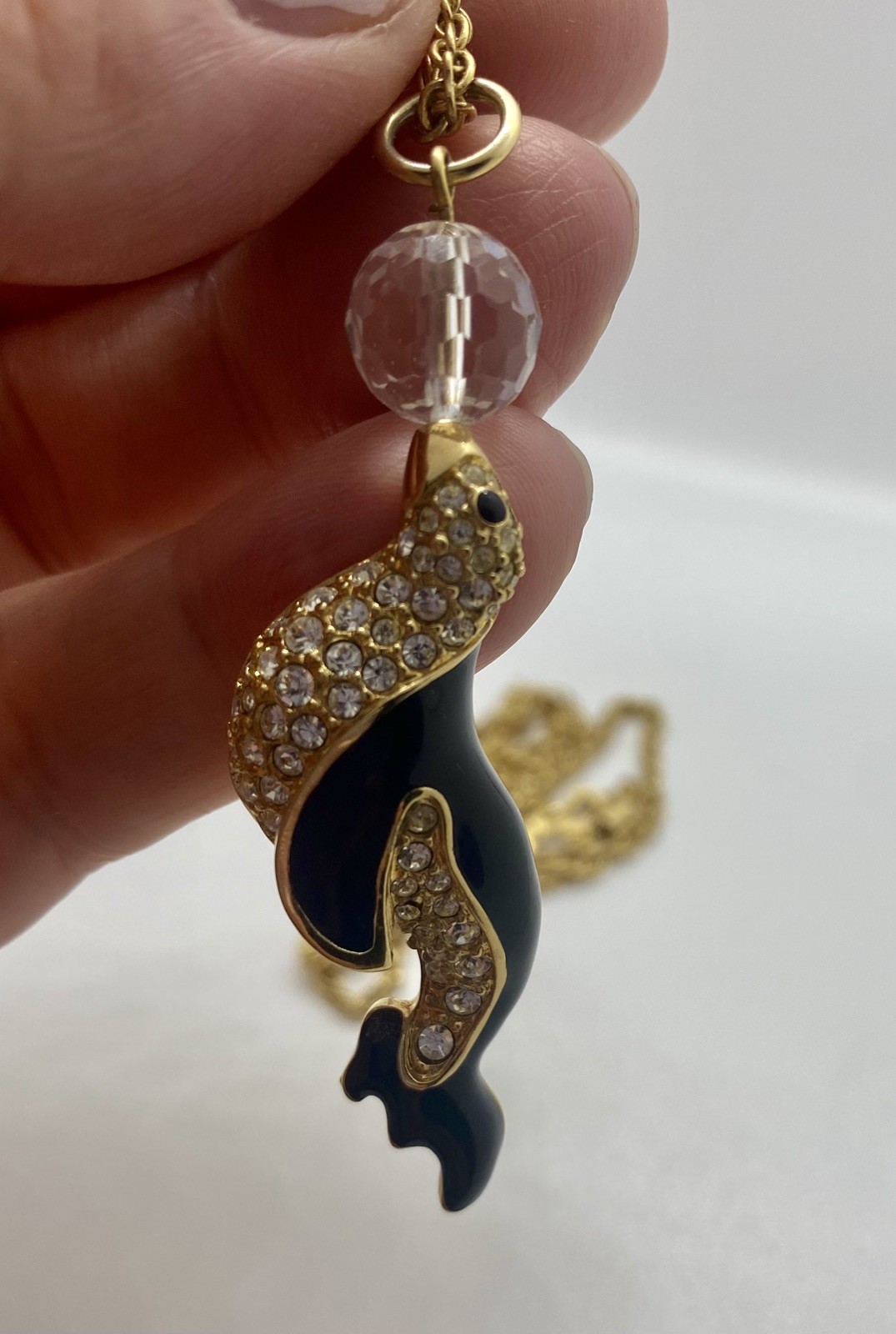 Signed Vintage Swarovski Sea Lion/Seal with Ball Pendant and Chain 24”.
