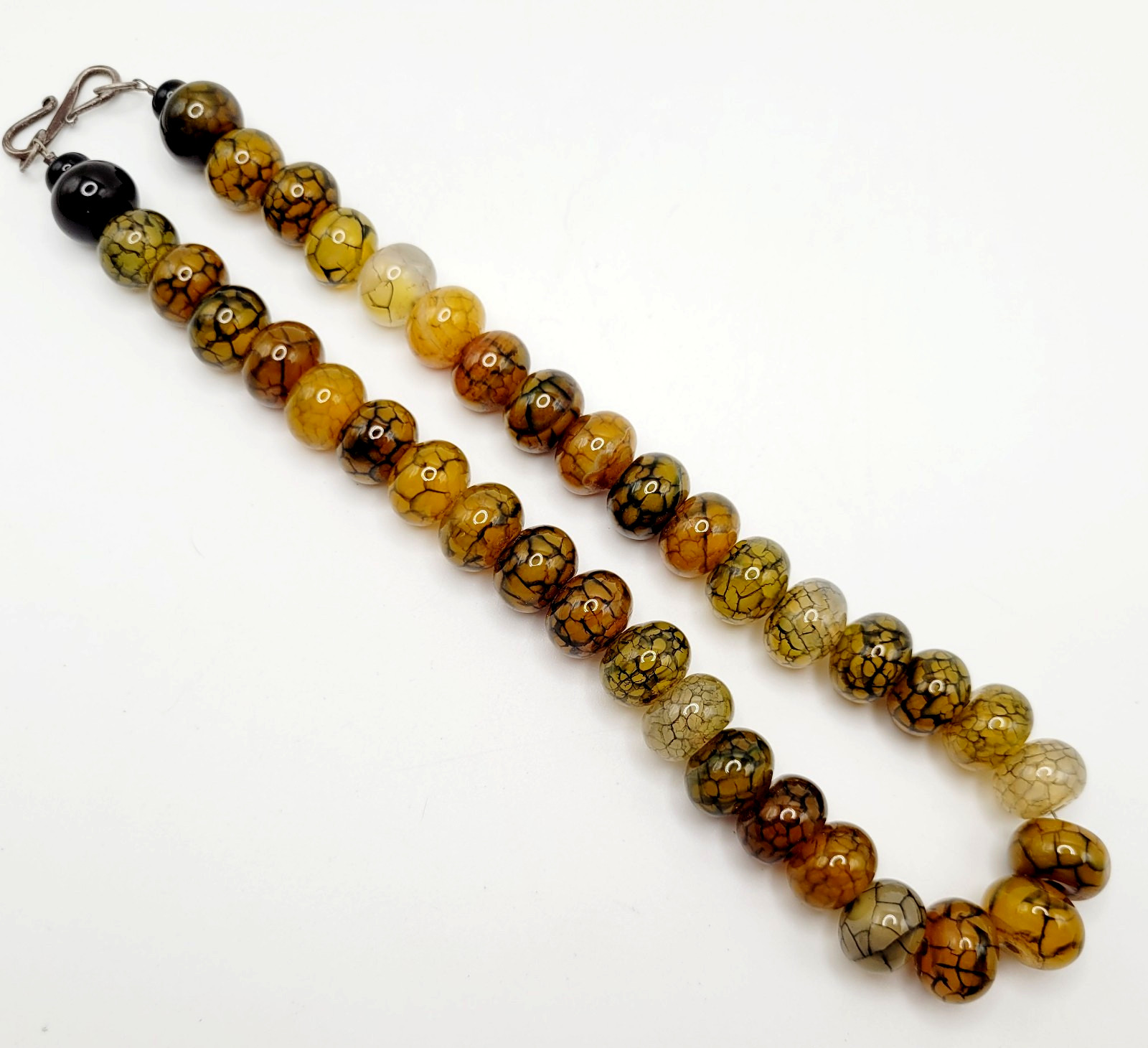 Dragon Vein Agate & Onyx Statement 925 Sterling S Hook Clasp Vtg Necklace 17 in