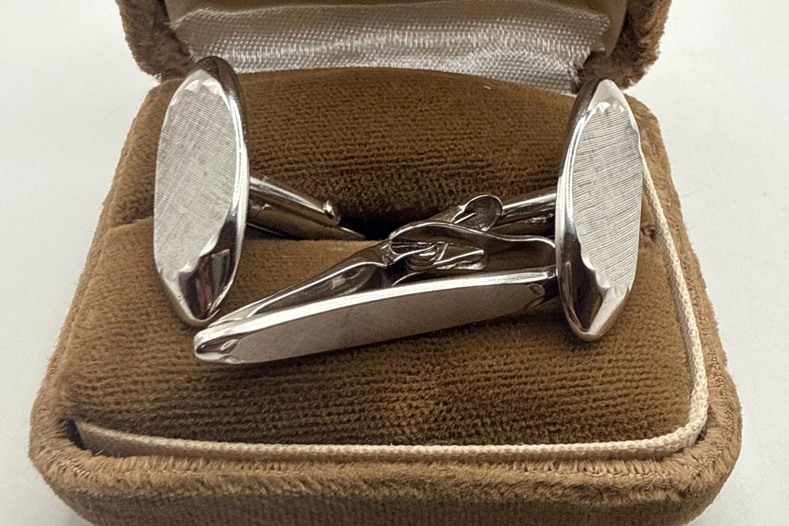 Vintage Swank silver tone textured elongated oval cuff links and tie clip set