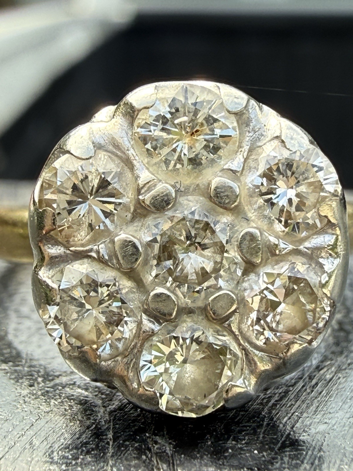 Vintage 1930’S to 1950’S 14K Gold Round Natural Cut Diamond Cluster Ring Size 6