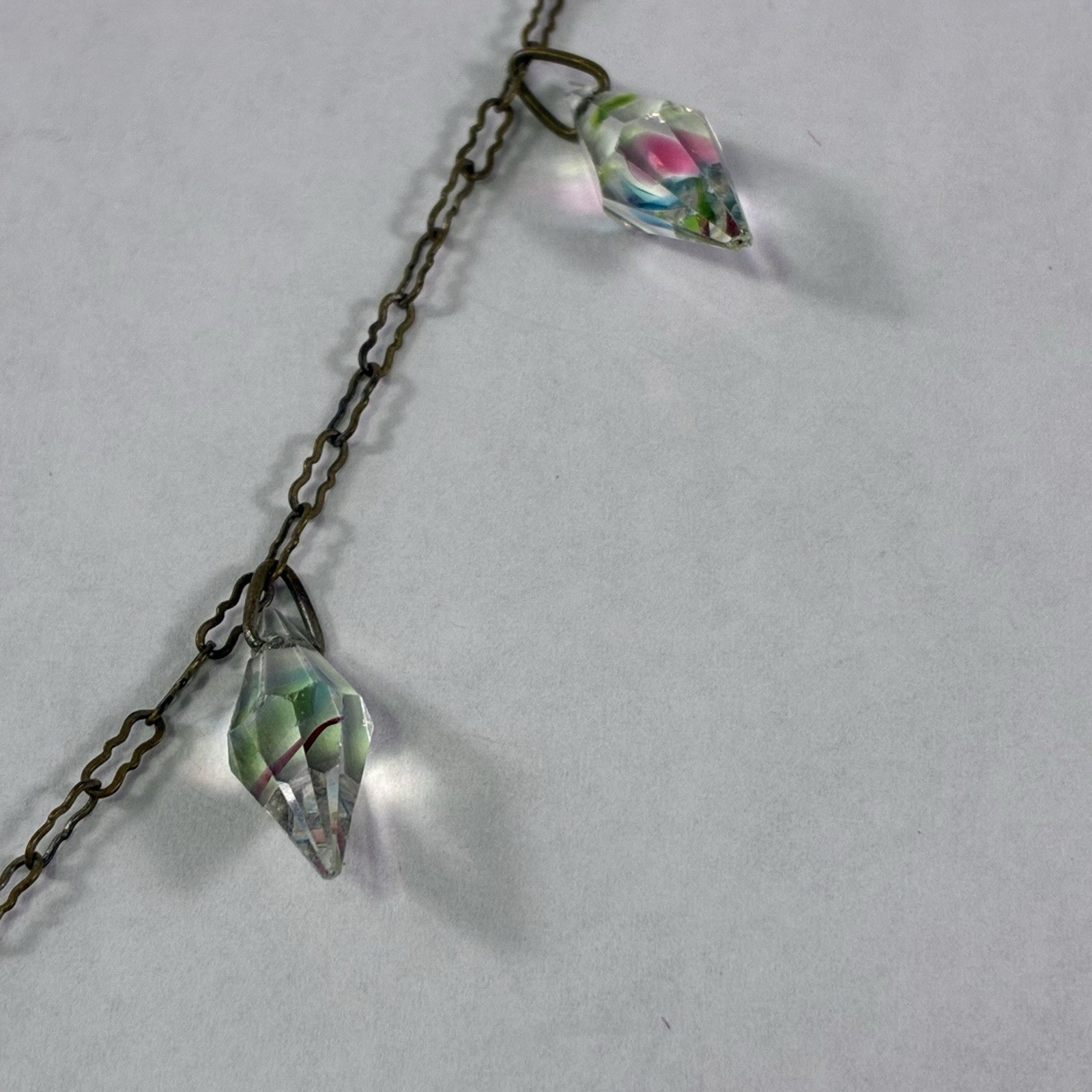 Vintage Czech Art Deco Iris Bicone Glass Rainbow Necklace Dangle Antique