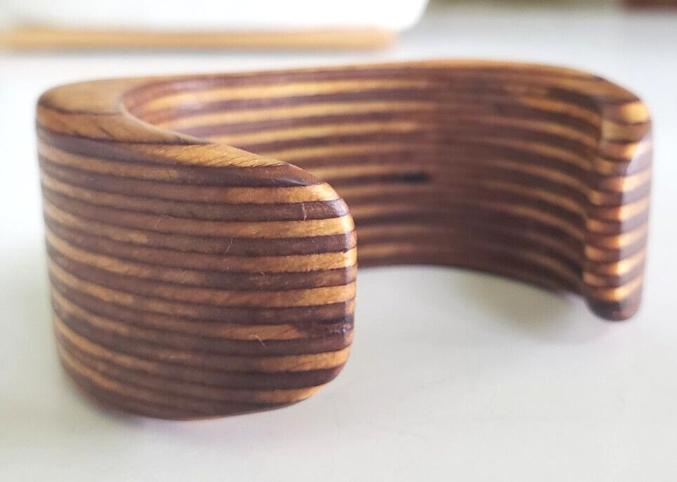 Vintage Inlay Laminated Layered Wood Cuff Bracelet 4-7/8″ Size Small