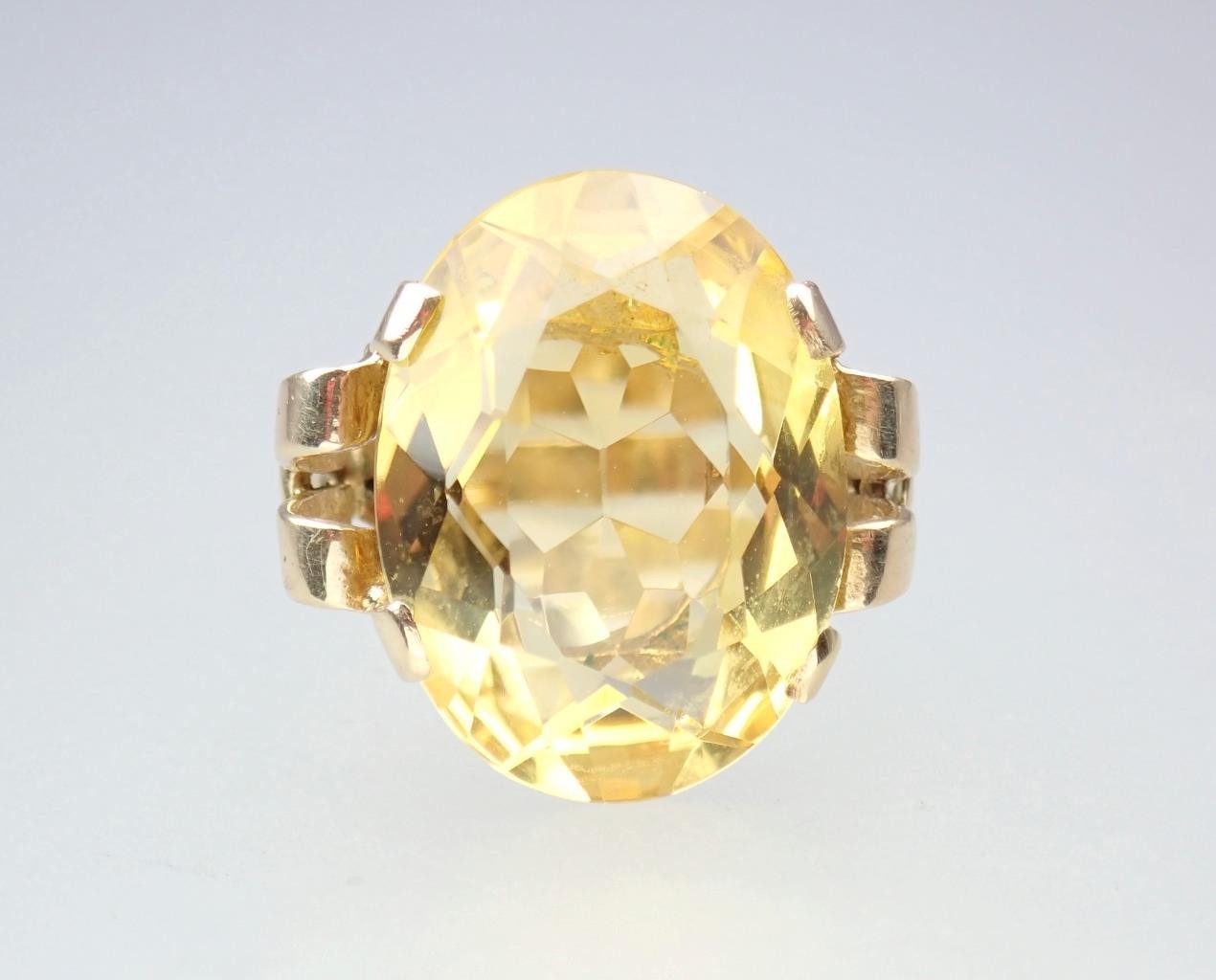 Beautiful Vintage Mid Century 9K Gold 13.3Ct Citrine Cocktail Ring 1960s Sz 8.25